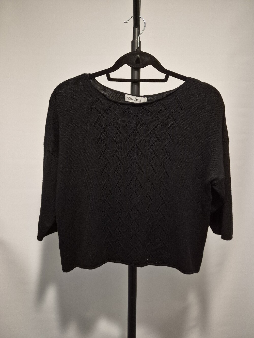 Grace Karin Boat Neck 3/4 Sleeve Lightweight Sweater, Black, Large, NWOT - Picture 1 of 5